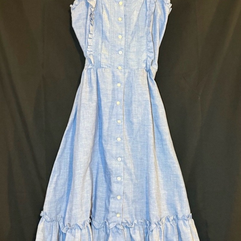 Vintage 80s Blue Ruffled You Babes II Dress - Picture 6 of 12